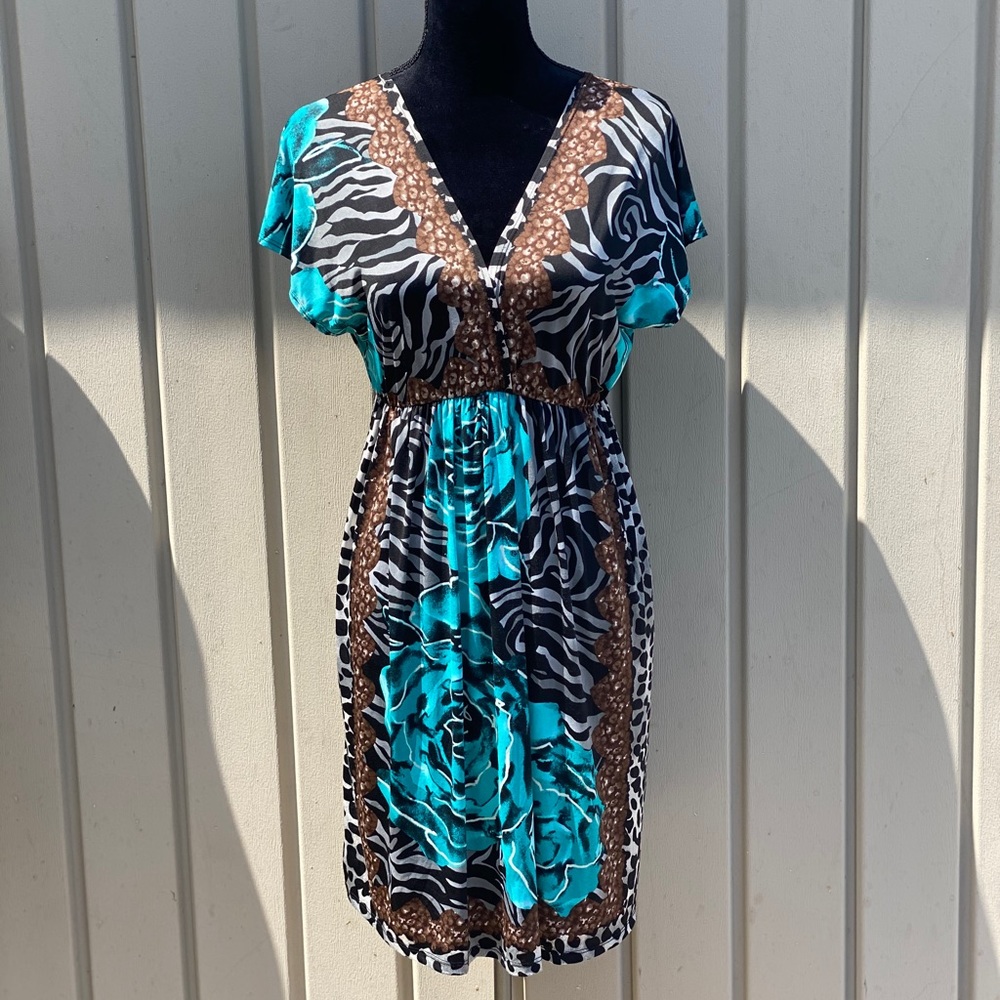 Boho Chic Floral and Animal Print Silky Dress